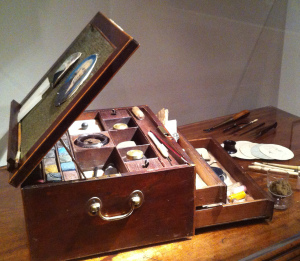 Miniature Portrait Painter's Box. Probably United States ca. 1790s. Mahogany with brass fittings.